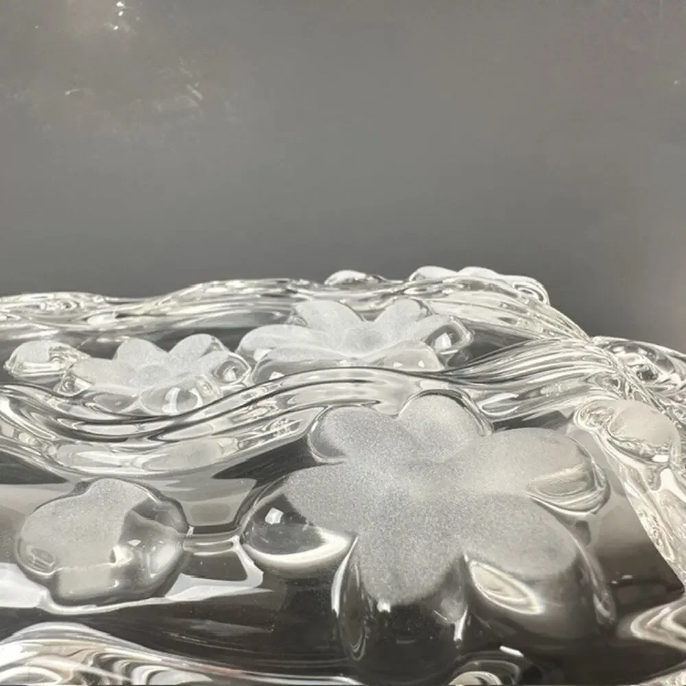 Celento Collection Fine Crystal Rectangle Serving Cake Tray Germany Floral Flowe